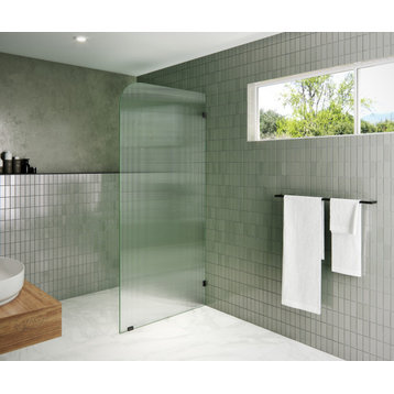 34"x78" Frameless Shower Door, Single Fixed Panel Fluted Radius, Matte Black, 34" Right