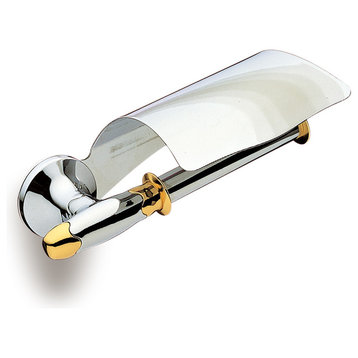 Secret Bath, Chrome And Gold Toilet Paper Holder With Lid, Filigrana Collection