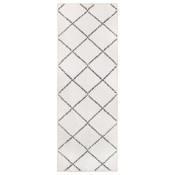 My Magic Carpet Medina Moroccan Diamond Ivory Rug, 2.5'x7'