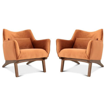 Home Square 2 Piece Mid Century Modern Velvet Gatsby Accent Chair Set in Orange