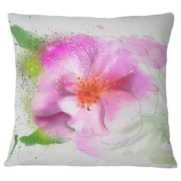 Blooming Pink Flower Watercolor Flowers Throw Pillowwork, 16"x16"