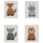 Ellen Crimi-Trent - Woodland Animals Print, 4-Piece Set, Neutral, 8" - this cute print set is perfect for any kids room or nursery!