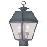 Livex Lighting - Mansfield Outdoor Post Head, Charcoal - With stunning seeded glass and a charcoal finish, this outdoor post lantern will make an elegant addition to any outdoor space. Formed from solid brass & traditionally-inspired, this outdoor post lantern is perfect for a driveway, back porch or entry way.