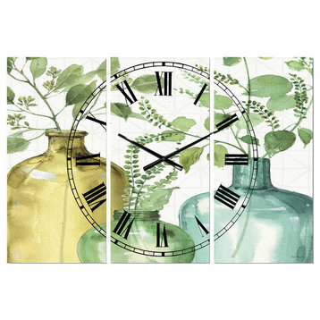 Mixed Botanical Green Leaves Ix Farmhouse Multipanel Metal Clock