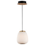ET2 Lighting - Soji LED 2-Light Pendant - Inspired by Japanese lanterns, this soft contemporary collection features Satin White glass shades of various shapes and sizes mounted on metal frames finished in a dramatic two-tone Gold with Black accents.