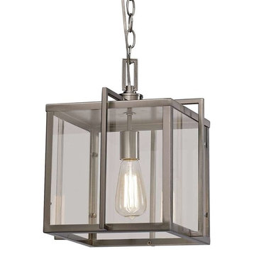 Trans Globe Boxed 12" Pendant, Brushed Nickel and Clear Glass Panels