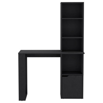 Office Desk Aragon with Four-Tier Bookcase and Lower Cabinet, Black.
