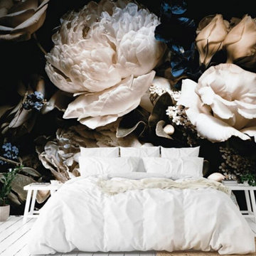 Black Floral Wallpaper Bedroom from AboutMurals.ca