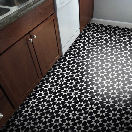 8"x8" Medina Handmade Cement Tile, Black/White, Set of 12