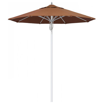 7.5' Patio Umbrella Silver Pole Fiberglass Rib Pulley Lift Sunbrella, Teak