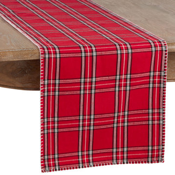 Plaid Whipstitch Table Runner, Red, 16"x72"