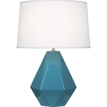 Robert Abbey Delta 1 Light Table Lamp, Steel Blue Glazed Ceramic - OB930
