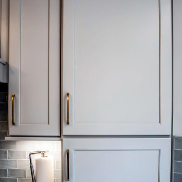 Two Tone Kitchen with Wood & Irish Creme Painted Cabinets w/ Quartz Countertop