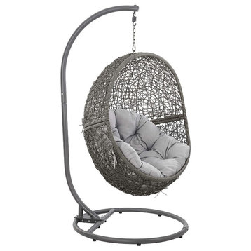 Modway Encase Outdoor Synthetic Rattan & Steel Swing Chair in Gray