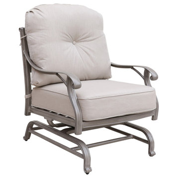 Carlsbad Cast Aluminum Club Motion Chair With Cushion, Set of 2, Heritage Grey/Sand Dollar