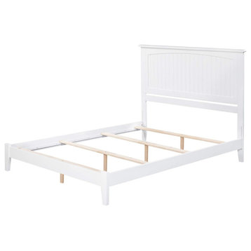 Traditional Queen Platform Bed, Hardwood Frame With Slat Support, White