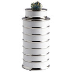 Cyan Design - Medium Tower Container - Colorful crystal accents this sleek ceramic container. Contemporary with its white and shining finish, this medium container evokes skyscrapers in modern cities.
