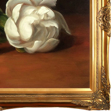 Branch Of White Peonies With Pruning Shears, Victorian Gold Frame 24"x36"