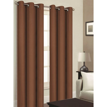 2 York Blackout Thermal Lined Grommet Top Curtain Drapery Panels 84" Long, Brown