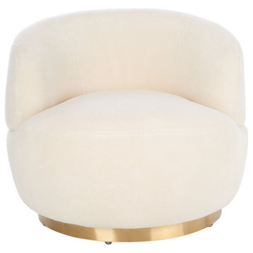 Safavieh Couture Flynn Faux Lamb Wool Swivel Chair, Ivory/Gold