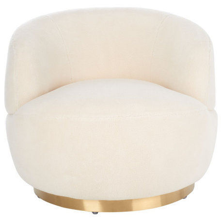 Safavieh Couture Flynn Faux Lamb Wool Swivel Chair, Ivory/Gold