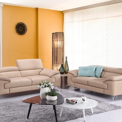 Modern Premium Leather Sofa Set in Peanut Finish - $3829.40 - Living Room Furniture Sets