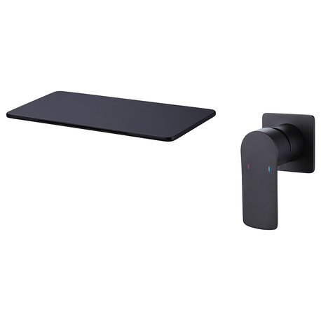 Waterfall Wall Mount Single Handle Bathroom Sink Faucet Solid Brass, Matte Black