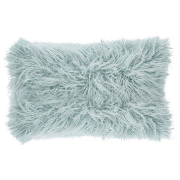 Decorative Faux Mongolian Fur Throw Pillow , Ice Blue, 12"x 20"