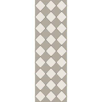 Joli Sol Checkers Ivory and Gray Vinyl Mat, 30x96 Runner
