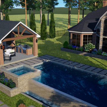 Modern Pool & Spa with Outdoor Kitchen – 3D Visualization