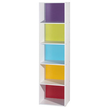 Hodedah Five Shelf Multi-Purpose Wooden Bookcase in Multi-color Finish