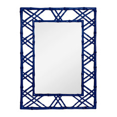 Bijou Global Bazaar Navy Blue Lacquer Bamboo Woven Wall Mirror