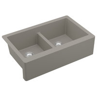 Karran Farmhouse Apron Front Quartz 34" Double Bowl Kitchen Sink, Concrete
