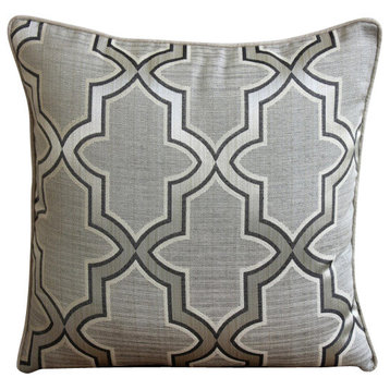 Lattice Trellis Gray Cotton Blend 26"x26" Euro Pillow Covers, Gray Trellis