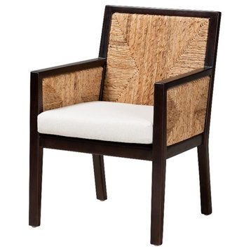 Baxton Studio Joana Dark Brown Mahogany Wood and Natural Abaca Dining Arm Chair