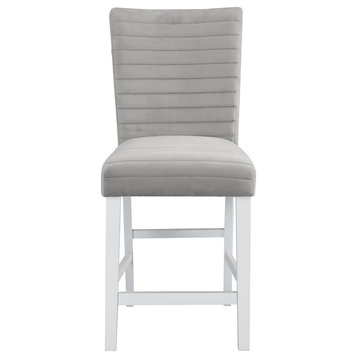 ACME Elizaveta Counter Height Chair, Set of 2, Gray Velvet White High Gloss