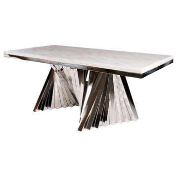 Waterfall Marble Top Dining Table, Silver