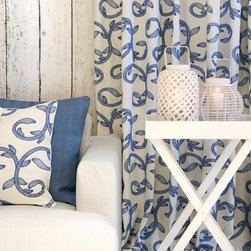 Blue and White Embroidered - Drapery Fabric