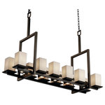 Justice Design Group - Limoges Montana Up and Downlight Bridge Chandelier, Square With Flat Rim - Limoges - Montana Up & Downlight Bridge Chandelier (Tall) - Square with Flat Rim - Dark Bronze Finish with Pleats Shade - Incandescent