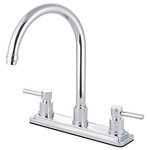 Kingston Brass - Kingston Brass Centerset Kitchen Faucet, Polished Chrome - Two Handle Deck Mount, 4 Hole Sink Application, 8" Centerset, Fabricated from solid brass material for durability and reliability, Premium color finish resist tarnishing and corrosion, 360 degree turn swival spout, 1/4 turn On/Off water control mechanism, 1/2" - 14 NPS male threaded inlets, Ceramic disc valve, 1.8 GPM / 6.8 LPM Max at 60 PSI, Integrated removable aerator, 8" spout reach from faucet body, 12-1/2" overall height, Ten Year Limited Warranty to the original consumer to be free from defects in material and finish.