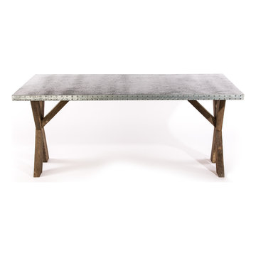 Reclaimed X Base Zinc Top Dining Table