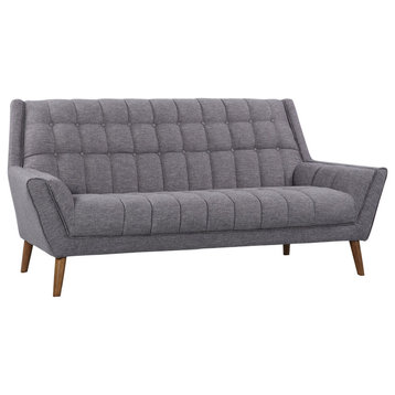 Unique Sofa, Polyester Seat With Button Tufting & Widespread Flared Arms, Gray