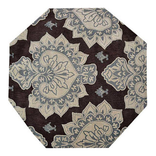 Hand Tufted Wool Area Rug Floral Cream Black, [Octagon] 8'x8 ...