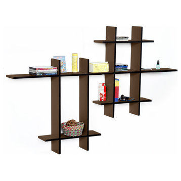 Light Coffee-MEGALeather Cross Type Shelf / Bookshelf / Floating Shelf (9 pcs)
