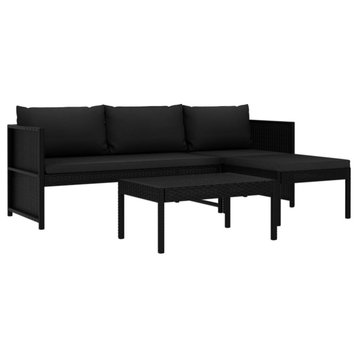 vidaXL patio Furniture Set 3 Piece Sofa Set with Cushions Poly Rattan Black