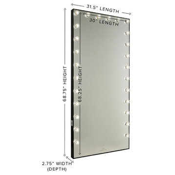 Hollywood Glow Full Length Pro Vanity Mirror, Pro Black, Frosted Led