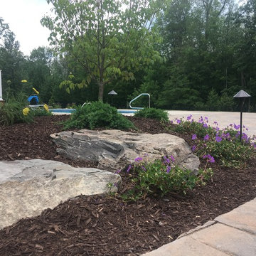 Backyard Patio & Landscape Design w/ Lighting around Pool