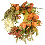 Creative Displays and Designs - 24" Wreath Fall Colors - Cream and orange heather, green berry and cream hydrangea wreath.