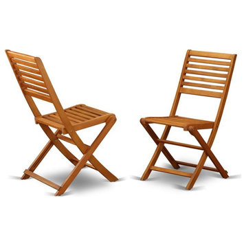 East West Furniture Cameron Wood Patio Dining Chairs in Natural Oil (Set of 2)