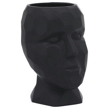 Porcelain, 6" Dia Face Vase, Black